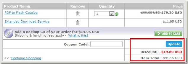 click update to get discount price of catalog software