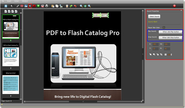 screen shot of adding audio to flash book with catalog maker