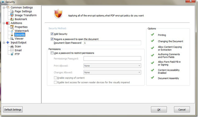 customize security settings of PDF by image catalog
