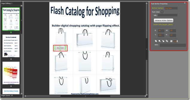 define text button of flash catalog