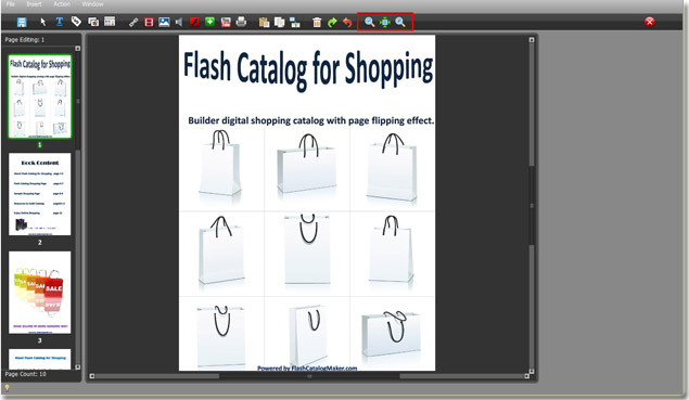 zoom in or zoom out button on catalog catalog maker